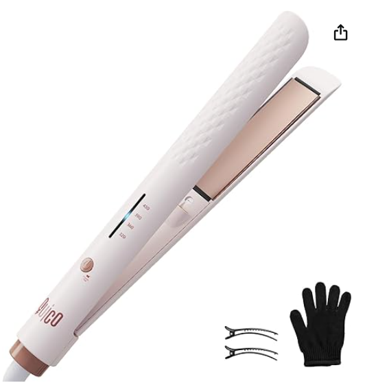 Hair Straightener, 110-240V Global Travel Hair Straighteners for Women, 15s Fast Heating, Ceramic Negative Ion Flat Iron, Temp Memory, 320℉-450℉, Auto-Off, with Glove and Clips, Gift, Pink