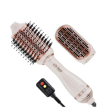 4-in-1 One-Step Ionic Oval&Flat Brush, Pro Blow Dryer Brush Set with Detachable Blowout Brush, Hot Air Brush for Salon Blowout, Curl, Volumize and Straighten, Anti-frizz, Pink