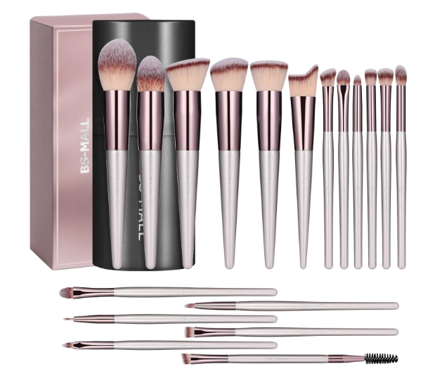 Makeup Brush Set 18 Pcs Professional Foundation Powder Concealers Eyeshadow Blush Synthetic Makeup Brushes with Labeled instruction Black Case Upgraded Version
