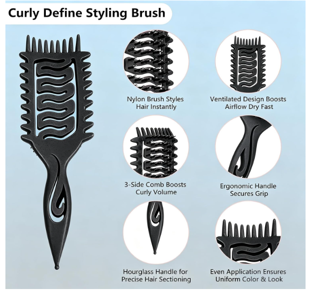Hair Defining Brush: Shaping & Defining Curls with 3 pcs Slick Back Brushes for Wet & Dry Hair Frizz Reduction - Ergonomic Handle for Women and Men 2026 New