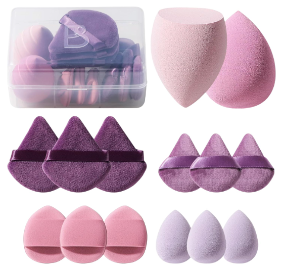 Makeup Sponge Set BS-MALL Triangle Puff 14PCS Non-Latex Beauty Blender Sponges with Travel Case, Soft Makeup Puff for Foundation, Concealer, Cream & Powder, Face & Eye Blending for Sensitive Skin