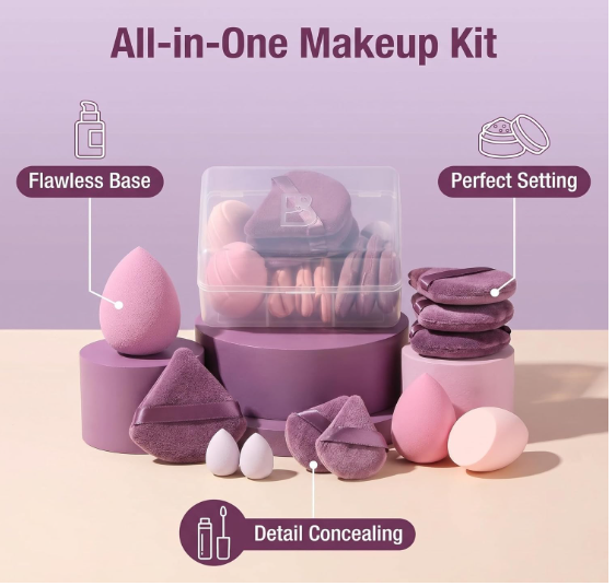 Makeup Sponge Set BS-MALL Triangle Puff 14PCS Non-Latex Beauty Blender Sponges with Travel Case, Soft Makeup Puff for Foundation, Concealer, Cream & Powder, Face & Eye Blending for Sensitive Skin