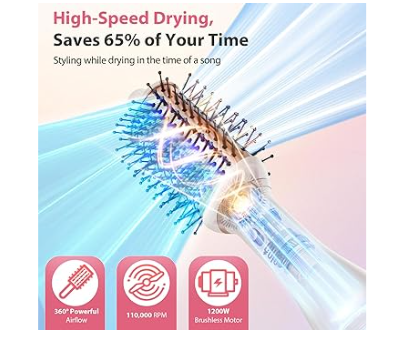 4-in-1 One-Step Ionic Oval&Flat Brush, Pro Blow Dryer Brush Set with Detachable Blowout Brush, Hot Air Brush for Salon Blowout, Curl, Volumize and Straighten, Anti-frizz, Pink