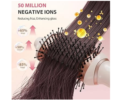 4-in-1 One-Step Ionic Oval&Flat Brush, Pro Blow Dryer Brush Set with Detachable Blowout Brush, Hot Air Brush for Salon Blowout, Curl, Volumize and Straighten, Anti-frizz, Pink