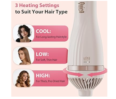 4-in-1 One-Step Ionic Oval&Flat Brush, Pro Blow Dryer Brush Set with Detachable Blowout Brush, Hot Air Brush for Salon Blowout, Curl, Volumize and Straighten, Anti-frizz, Pink