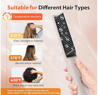 Hair Straightener Brush, 100-240V Dual Voltage Ionic Straightener Brush for Women, Ceramic Travel Hair Straightener Comb, Electric Hot Comb Flat Iron, Auto Temp Lock & Auto-Off Function