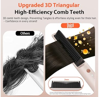 Hair Straightener Brush, 100-240V Dual Voltage Ionic Straightener Brush for Women, Ceramic Travel Hair Straightener Comb, Electric Hot Comb Flat Iron, Auto Temp Lock & Auto-Off Function