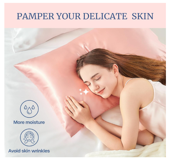 Satin Pillowcase for Hair and Skin, Super Soft and Cooling Similar to Silk Pillow Cases 2 Pack with Envelope Closure, Gift for Women Men(20"x26") Standard Size