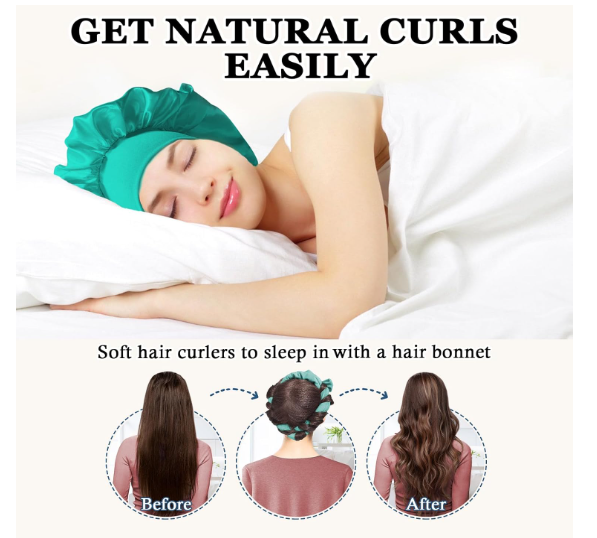 No Heat Overnight Curl Headband, 70" Soft Ribbon Wrap for Long Hair, 9 PCS Hair Curling Rods Set